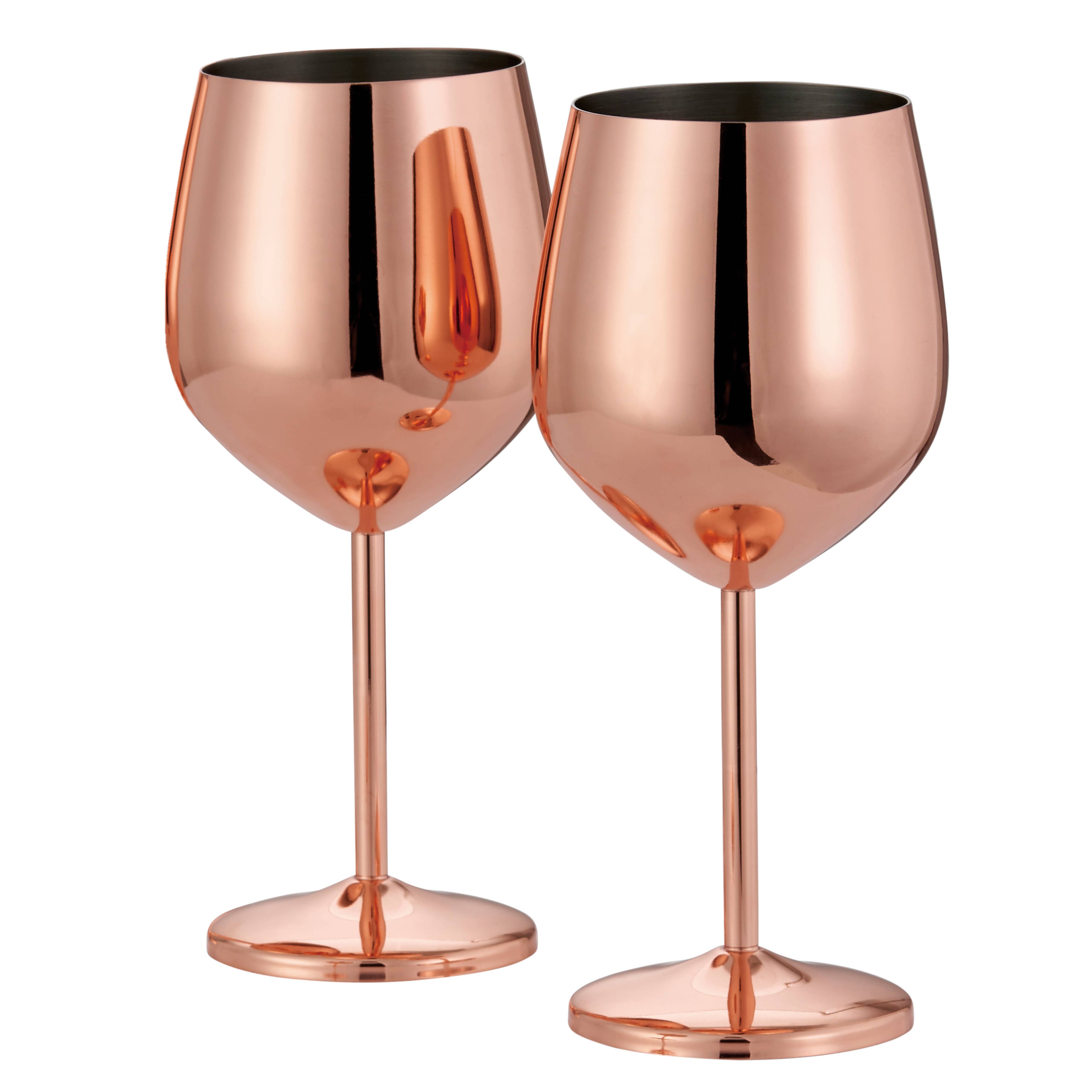 Oak & Steel - Wholesale Wine Glass - 2 Stainless Steel Rose Gold Wine Glasses, 500ml7