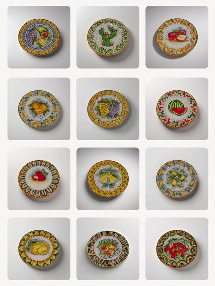 Set of 12 Food-Safe Plates Caltagirone Ceramic - Fruit of Sicily for wholesale by DD Ceramiche Siciliane