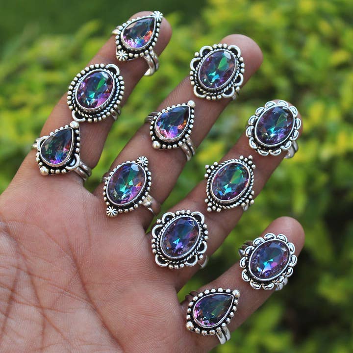Handmade Jewels - Wholesale Cocktail/Statement Ring - Mystic Topaz Rings For Women Rainbow Mystic Topaz Crystal Handmade Rings Jewelry2