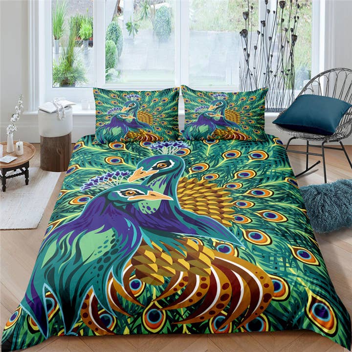Peacock Duvet Cover Set Unique Dorm Bedding with Pillowcase, Single Bedding Double for wholesale by daintyduvet