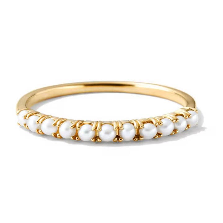 Tiny Pearl Eternity 18K Gold-Plated Ring Size 6 for wholesale by Creations by Kristel