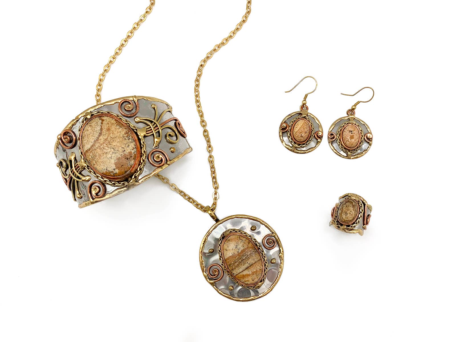 Anju Jewelry - Wholesale Pendant/Charm Necklace - Mixed Metal and Picture Jasper Stone Pendant with Chain1