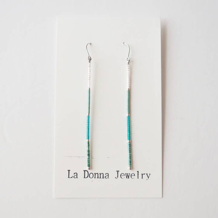 LONG Blue Vertical Bar Earrings for wholesale by La Donna Jewelry