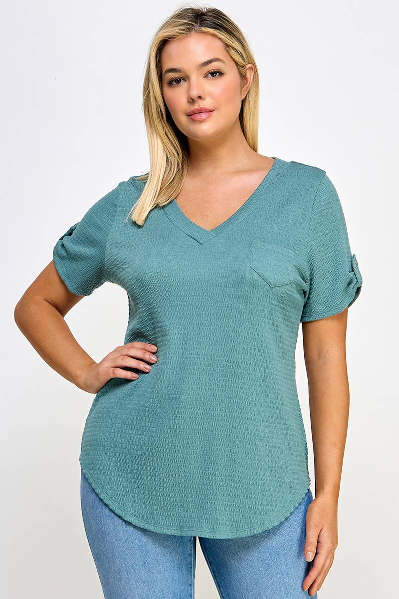 Haute Fox Plus Size & Contemporary - Wholesale Tunic - Women's - Plus Size Smocked Shirt Tail Top PL2450P-T6