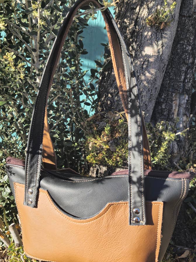 Shoulder Bag Brown and Carmel Reclaimed Leather for wholesale by Old Bagzz