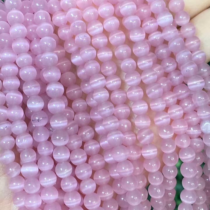 The Bead Bazaar - Vente Perle - Perles roses en gros, perles rose clair, perles rose pastel œil de chat, perles rondes rose pâle de 8 mm, perles en vrac pour la fabrication de bijoux, perles œil de chat en vrac