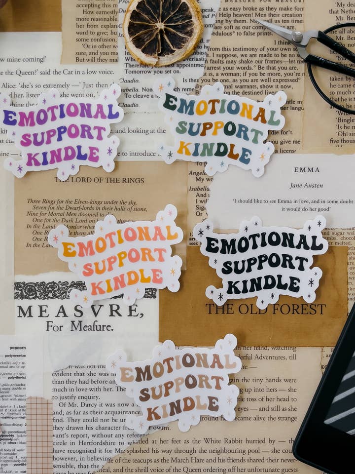 Emotional Support Kindle Sticker, Clear, 2x3in for wholesale by Twelfth Pine