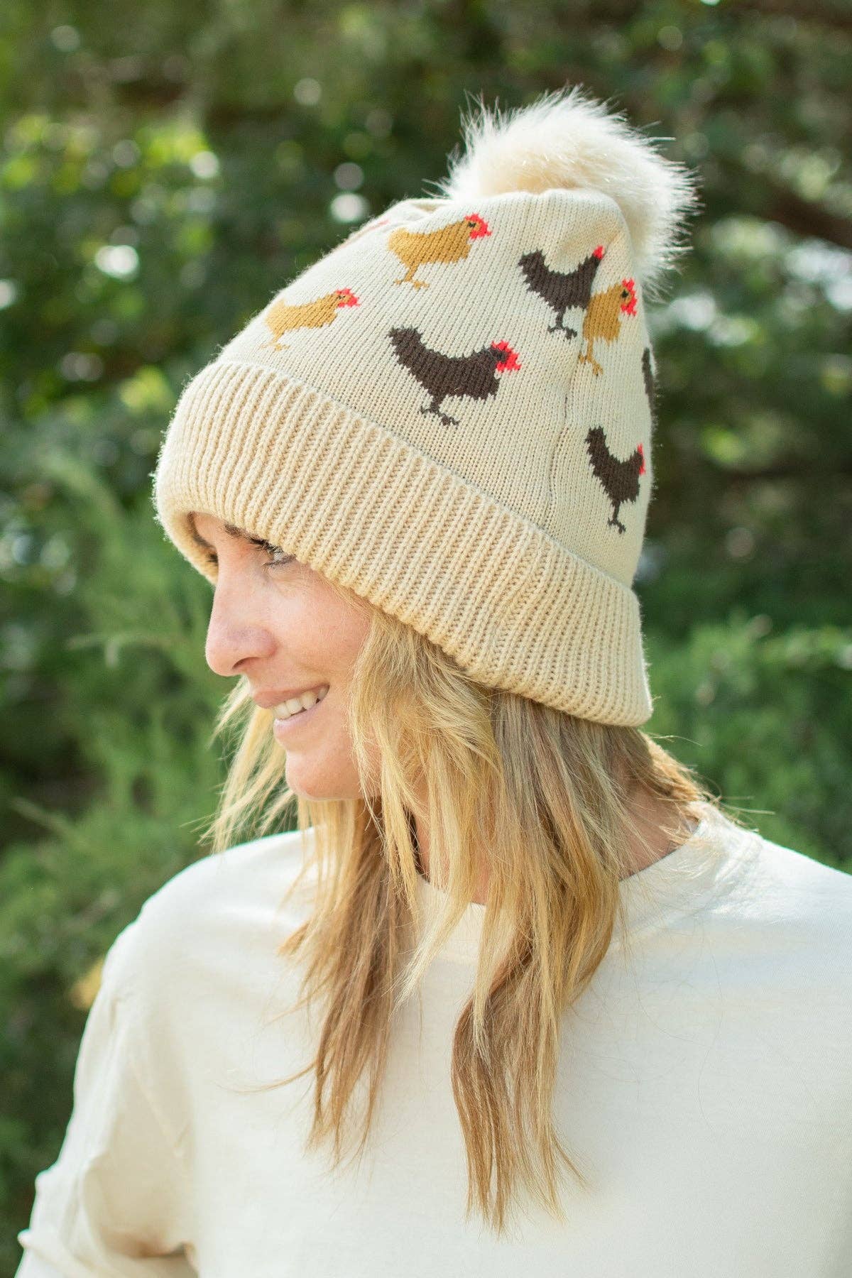 American Farm Company - Vente Bonnet – femme - Bonnet en maille avec pompon en forme de poulet **PRÉCOMMANDE**2