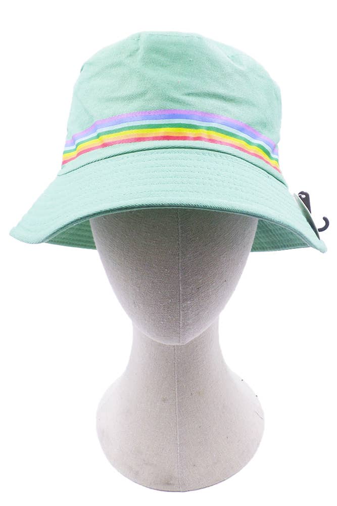 Hana - Wholesale Bucket Hat - Women's - Rainbow Trim Solid Bucket Hat0