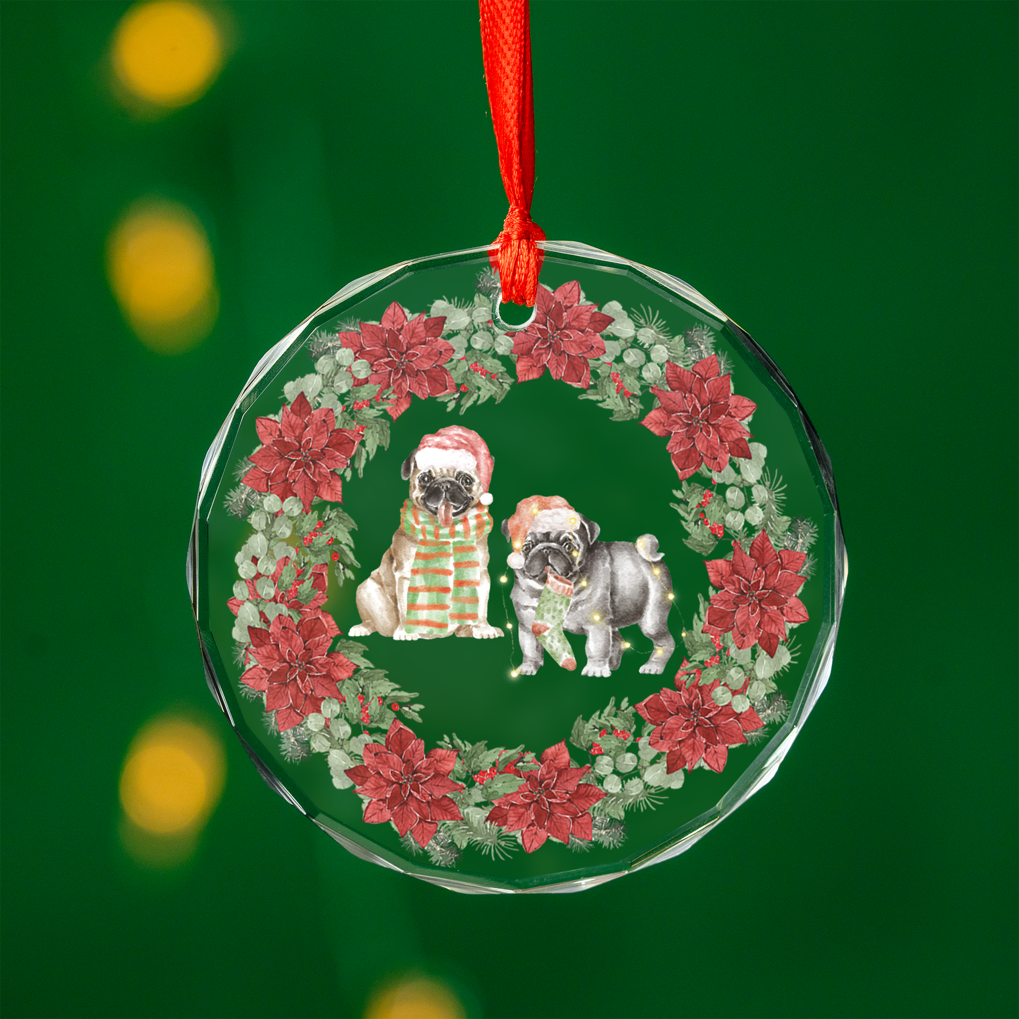 Pug Life - Wholesale Ornament - Glass Pug Christmas Ornaments, Mix & Match 3" Circle1