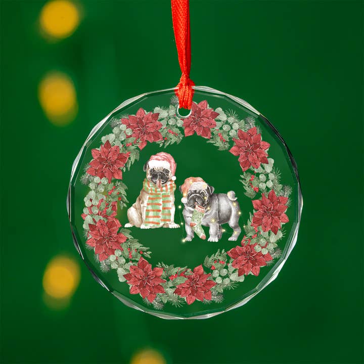Pug Life - Wholesale Ornament - Glass Pug Christmas Ornaments, Mix & Match 3" Circle1