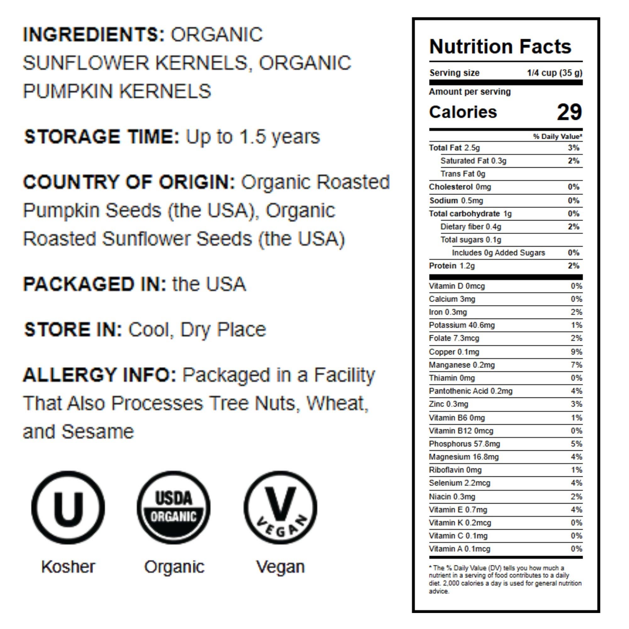 Food To Live – Engroshandel Frø/Kerner – Økologisk tørret ristede solsikke- og græskarkerner mix2