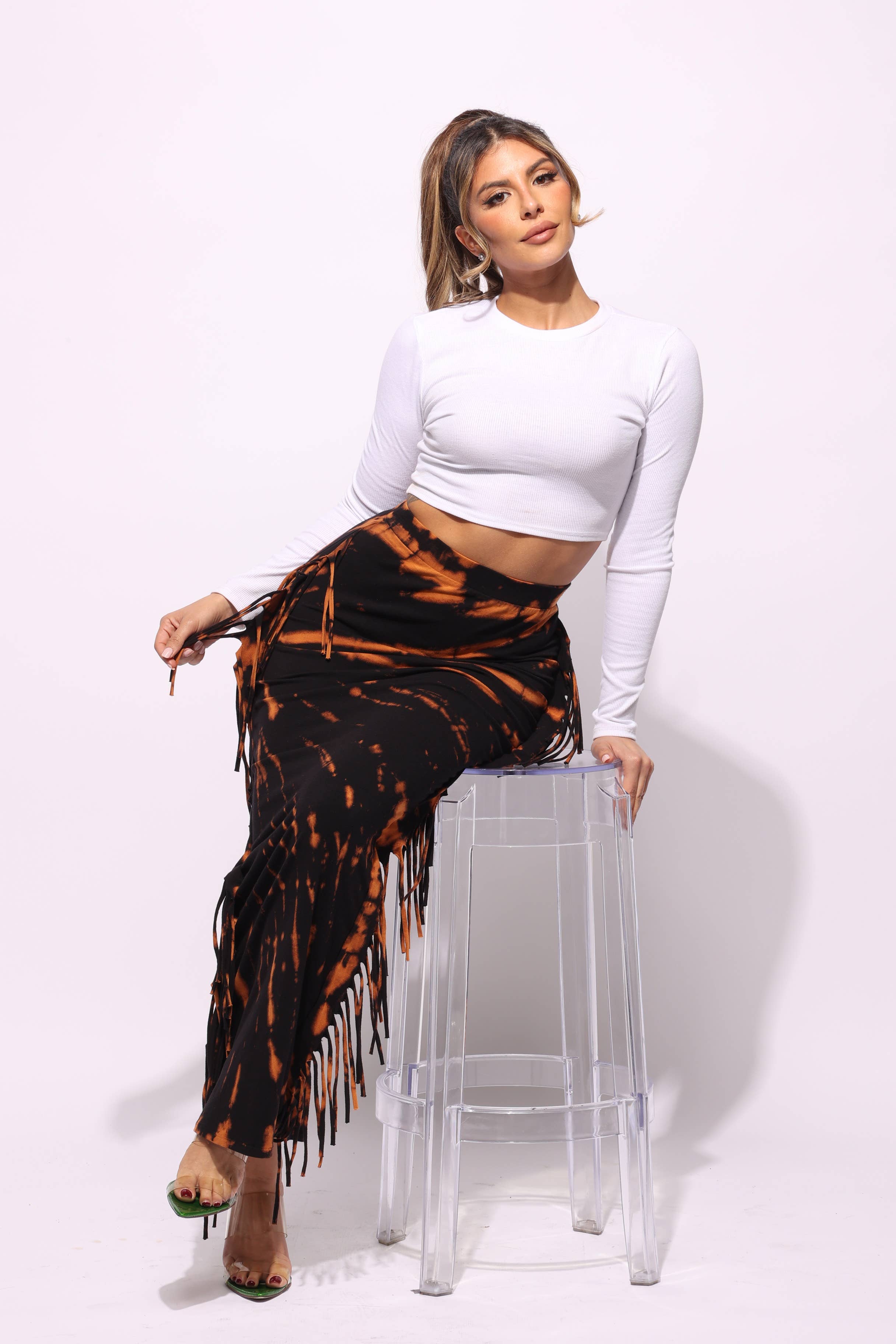 K Too - Vente Jupe – femme - Jupe longue à franges tie-dye1