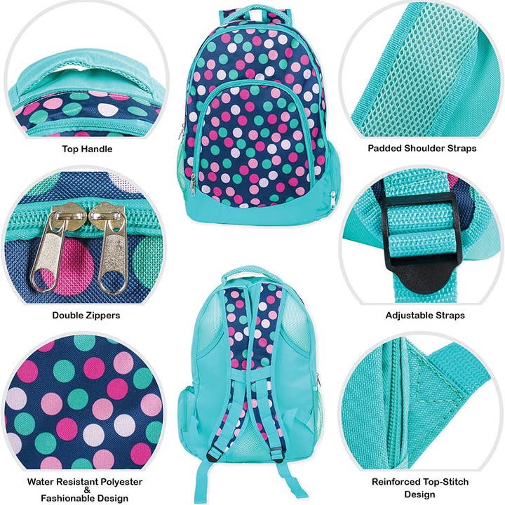 Magnolia – wholesale Ryggsäck - Barn – Teal Navy Party Polka Dot Laptop och skola ryggsäck5