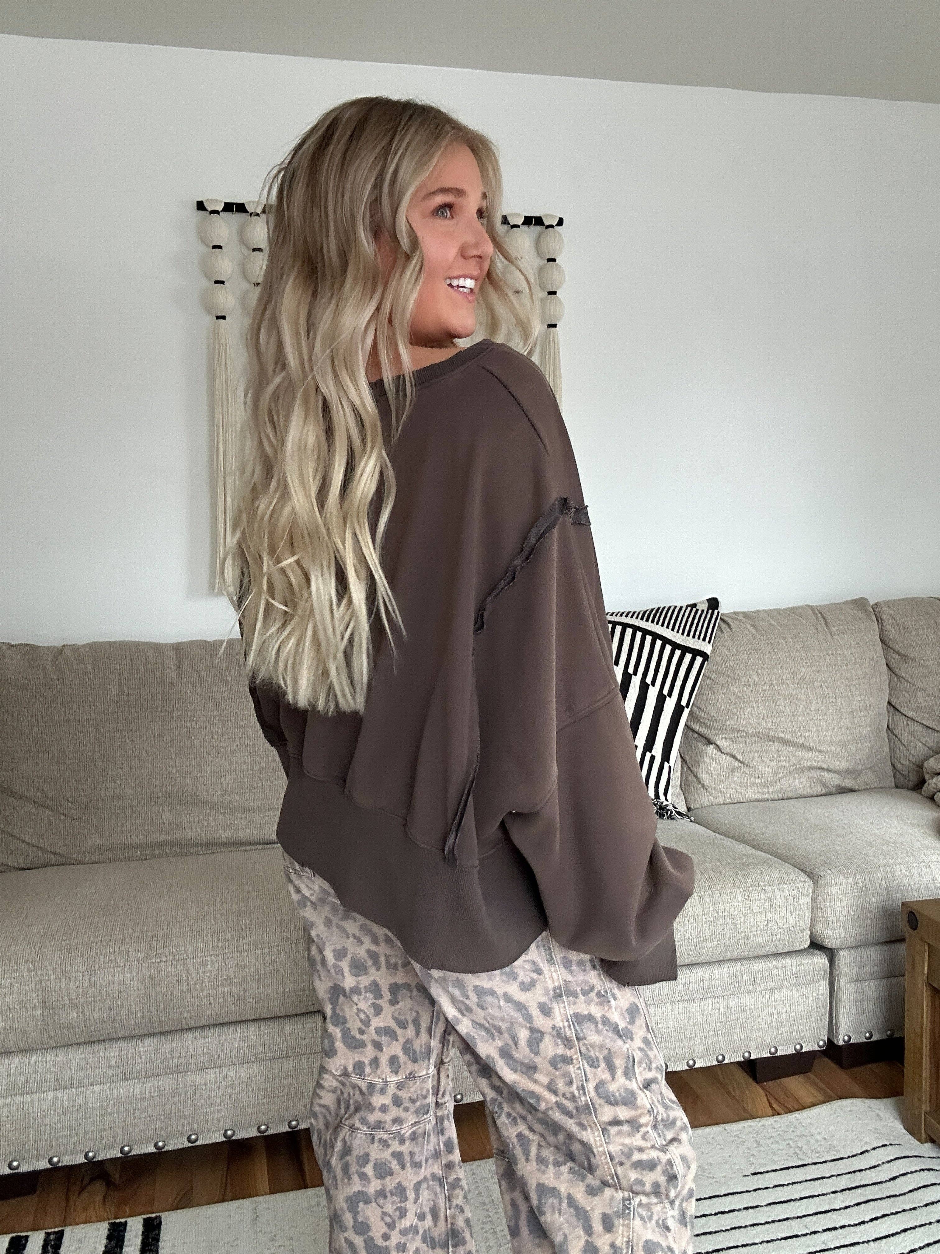 Attire Focus - Vente Sweat-shirt – femme - Sweat-shirt court surdimensionné bohème délavé minéral2