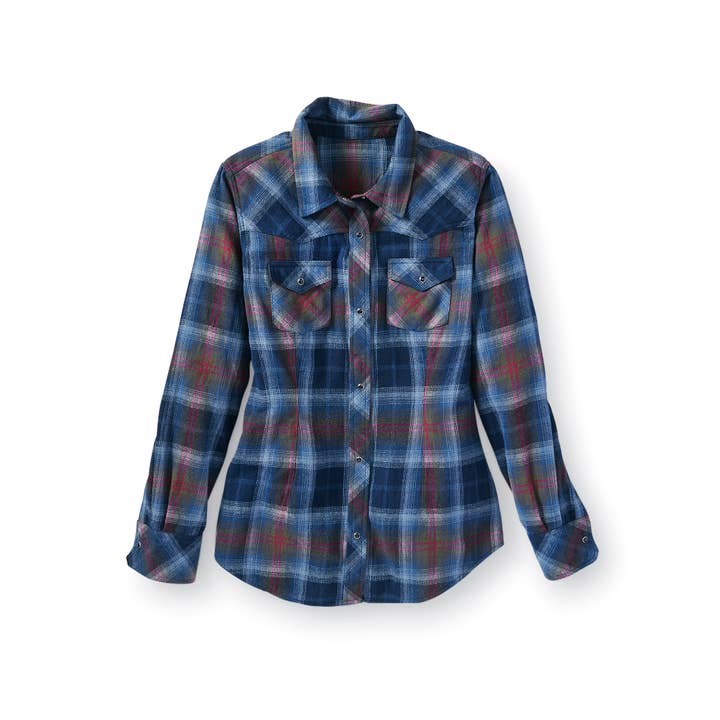 Back in the Saddle - Wholesale Shirt - Women's - Midnight Plaid Flannel Western Shirt1