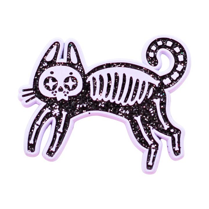 Real Sic – Engroshandel Reversnål/knap – Skelet Cat Emalje Pin — Sort kat Pin