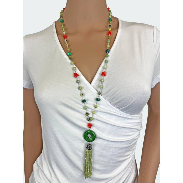 IST Jewelry - Venta al por mayor Collares con colgantes/abalorios - Collar con colgante de borla Green Donut Life Saver Druzy