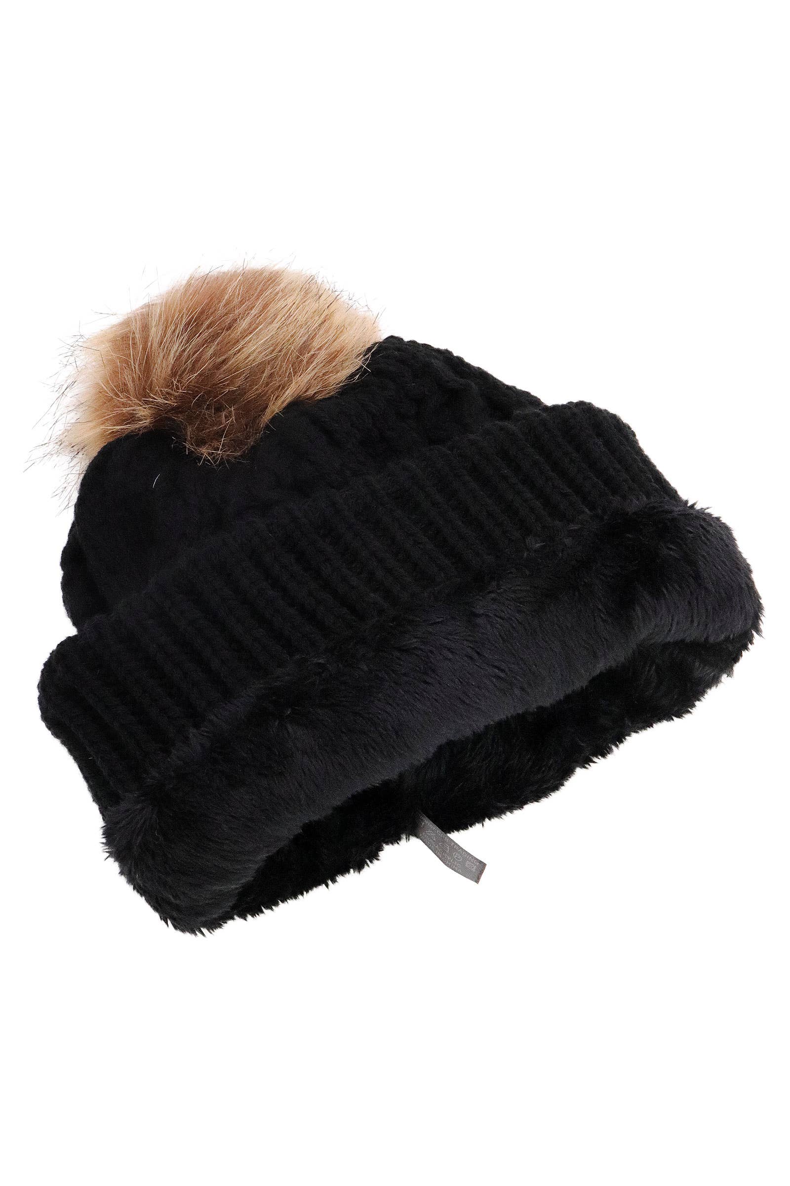 SORTIERT Spiralkabel Gestrickte Zottelige Kunstpelz-Bommelmütze für den Großhandel auf Faire5