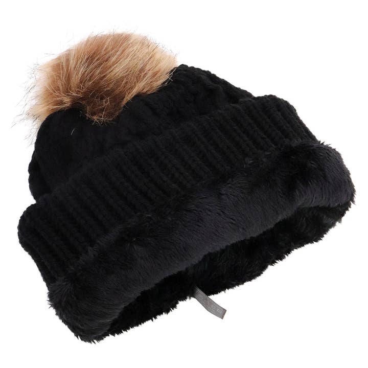 SORTIERT Spiralkabel Gestrickte Zottelige Kunstpelz-Bommelmütze für den Großhandel auf Faire5