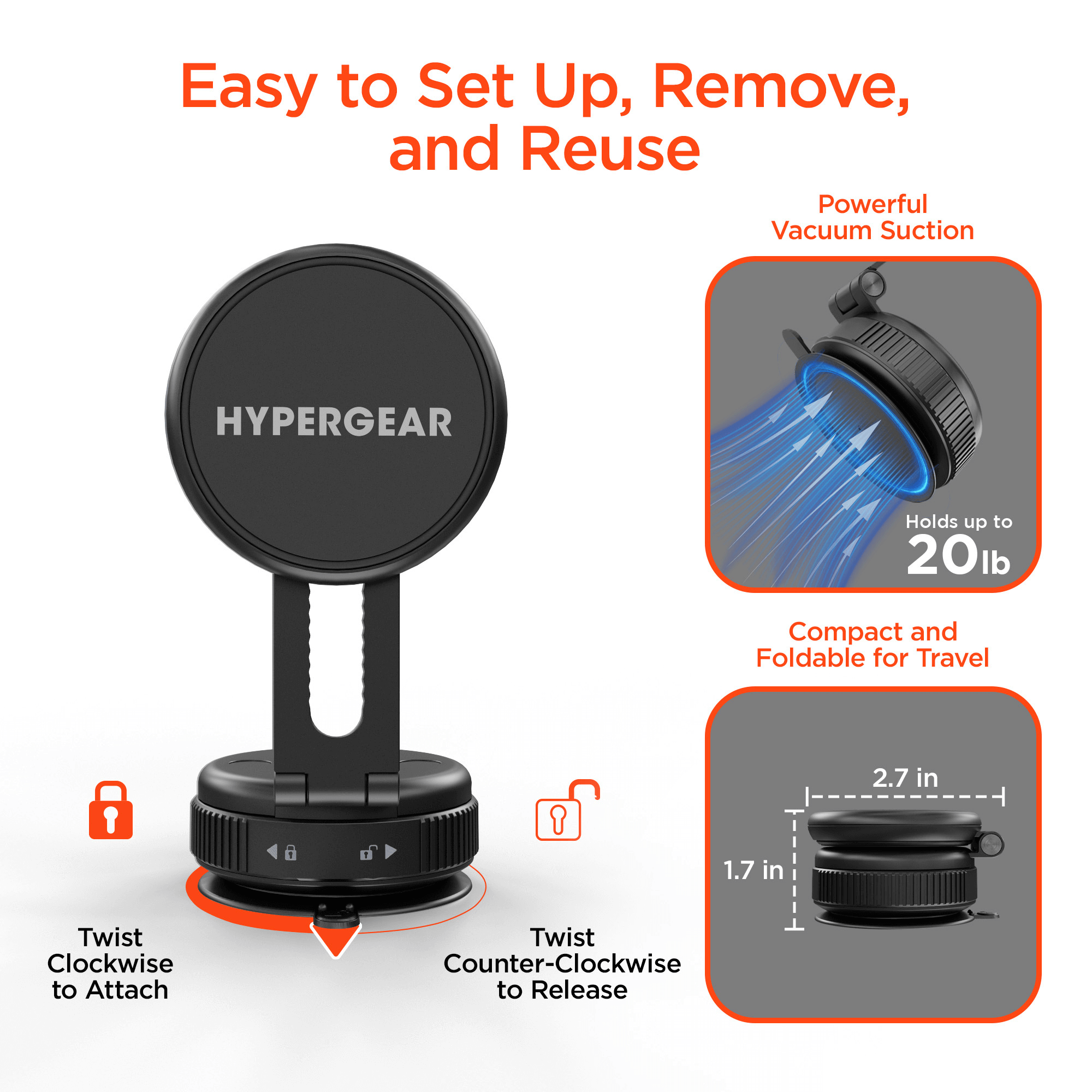 JupiterGear Home - Wholesale Phone/Tablet Stand - HyperGear Mag Vac Magnetic Phone Mount w Vacuum Suction Cup7