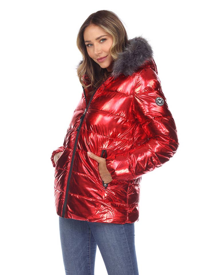 WHITE MARK - Wholesale Puffer Jacket - Women's - Women's Metallic Puffer Coat with Hoodie11