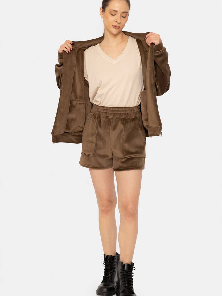 Mono B - Wholesale Hoodie - Women's - Soft Luxe Corduroy Zip Up Hoodie
