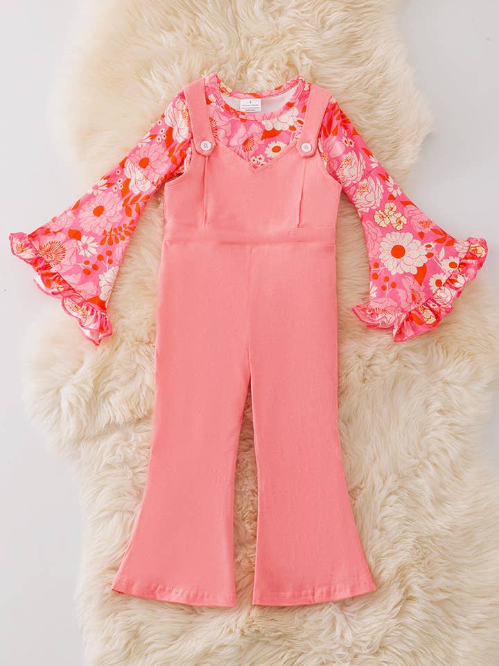 Floral long sleeve top and jumpsuit. OFG52046 AMY for wholesale by Kids Charm Online