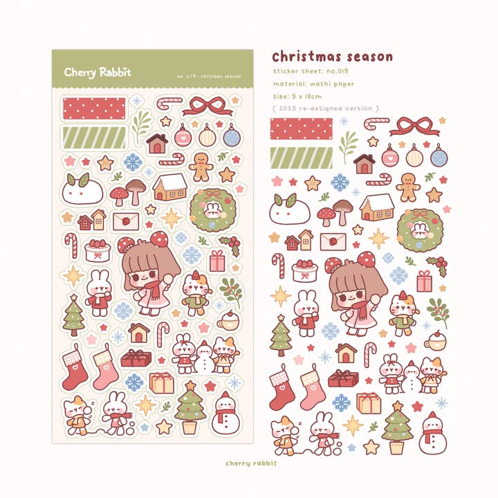 Hoja de pegatinas de la temporada navideña n.º 019 para venta al por mayor de Cherry Rabbit