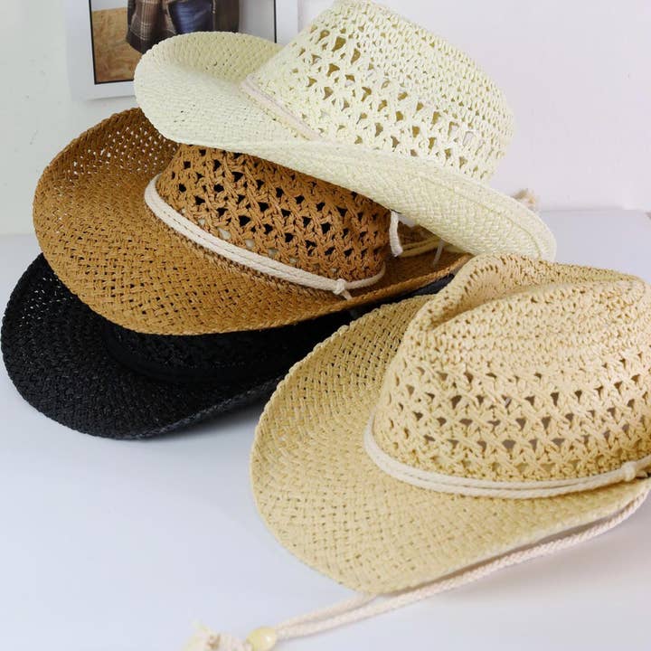 Stråhatt för cowboy/cowgirl, handgjord med hakrem för wholesale av Sensibling Corp.