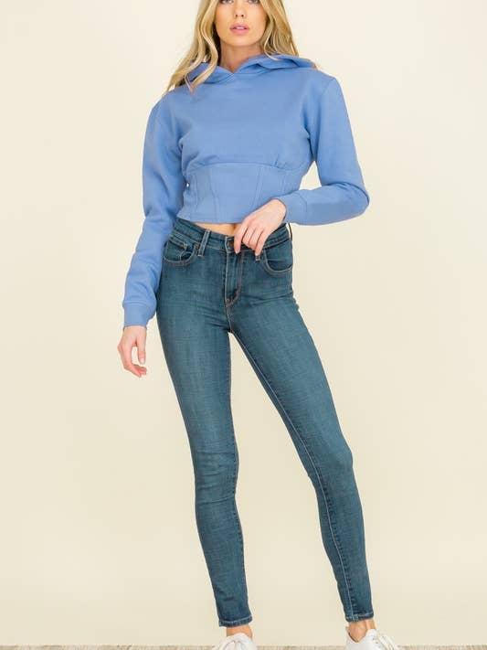 SH1333-FRENCH TERRY HOODIE CROP TOP for wholesale by Vibrato Clothing