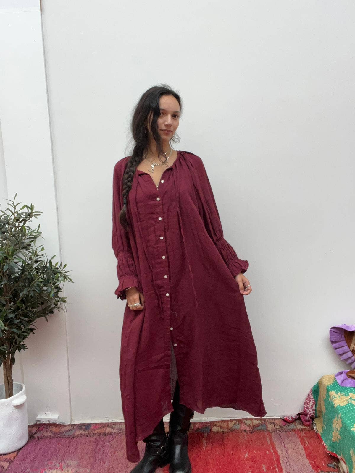 ToutVintage - Wholesale Dress - Women's - Katoenen maxi-jurk Bordeaux1
