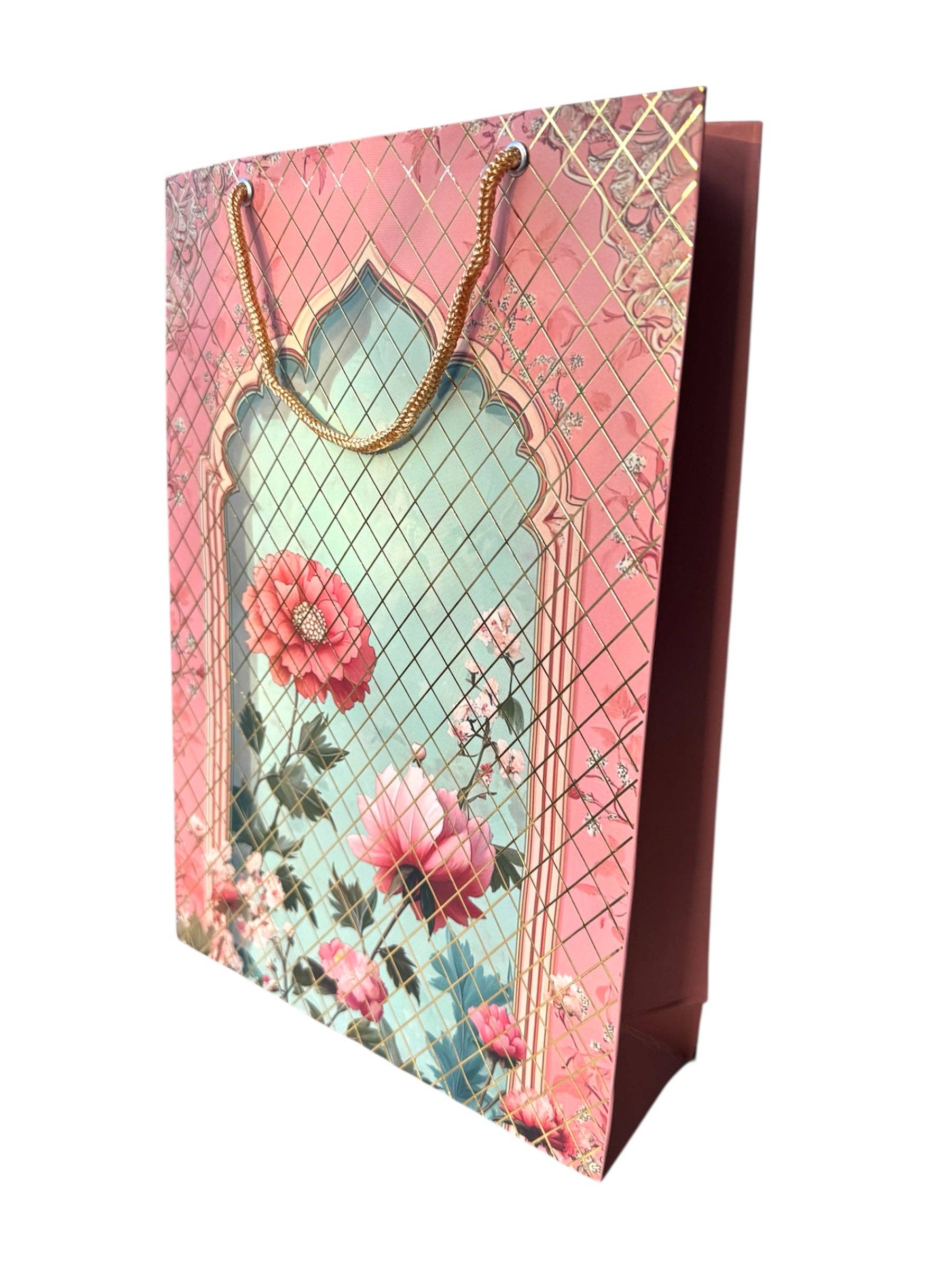 Ava’s Accessory Box - Wholesale Gift Bag - Gift Bag with Gold Strings Flower Design3