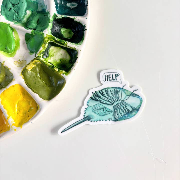 Hestesko-krabbe Akvarel Klistermærke – Sjovt Havdyr Kunst for engroshandel hos Owlfeathers Watercolor