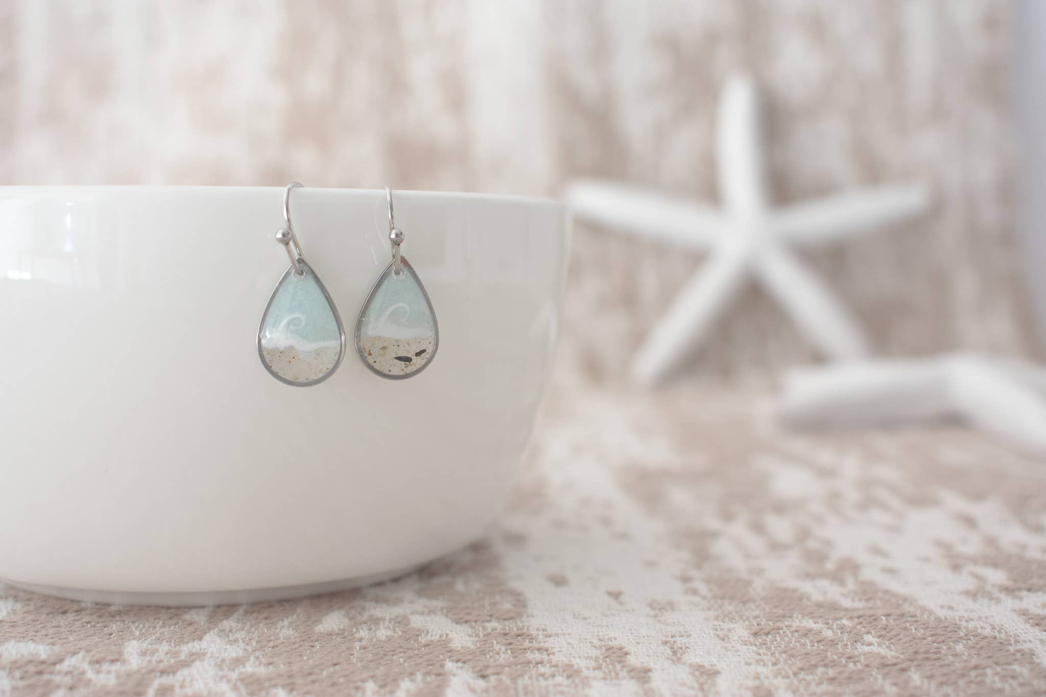 Sandy Beaches Shop - Wholesale Dangle Earrings - Dainty Drop Wave Dangle Earrings | Custom Sand  0