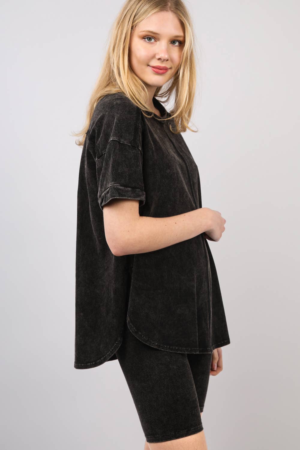 VERY J - Wholesale Activewear Set - Women's - NT11590SET-Washed Stretchy Knit Activewear Top & Shorts18