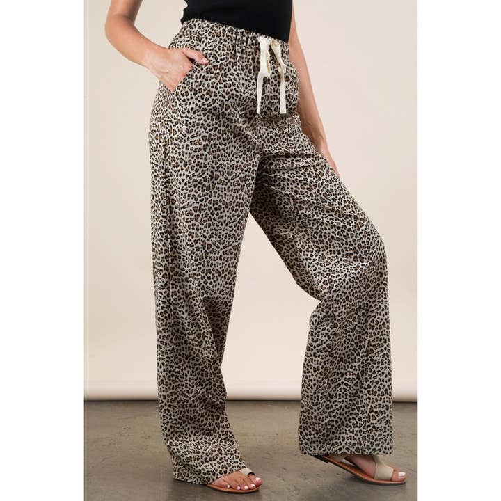 Paperdoll - Wholesale Pants - Women's - Animal Print Linen Wide Leg Pants5