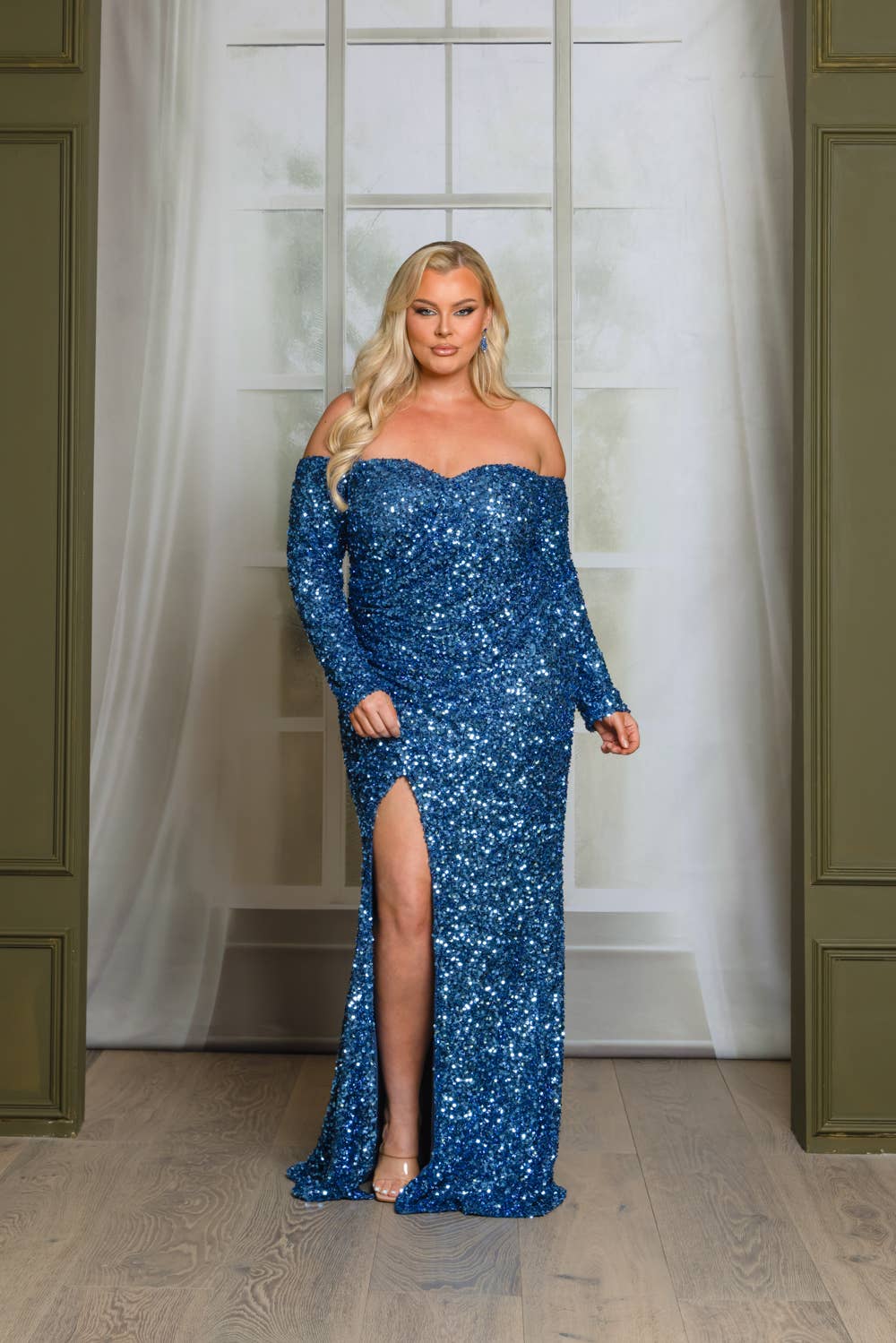 RICARICA INC. - Wholesale Gown - Women's - P1641P9-PLUS SIZE LONG SLEEVE OFF SHOULDER MAXI DRESS 12