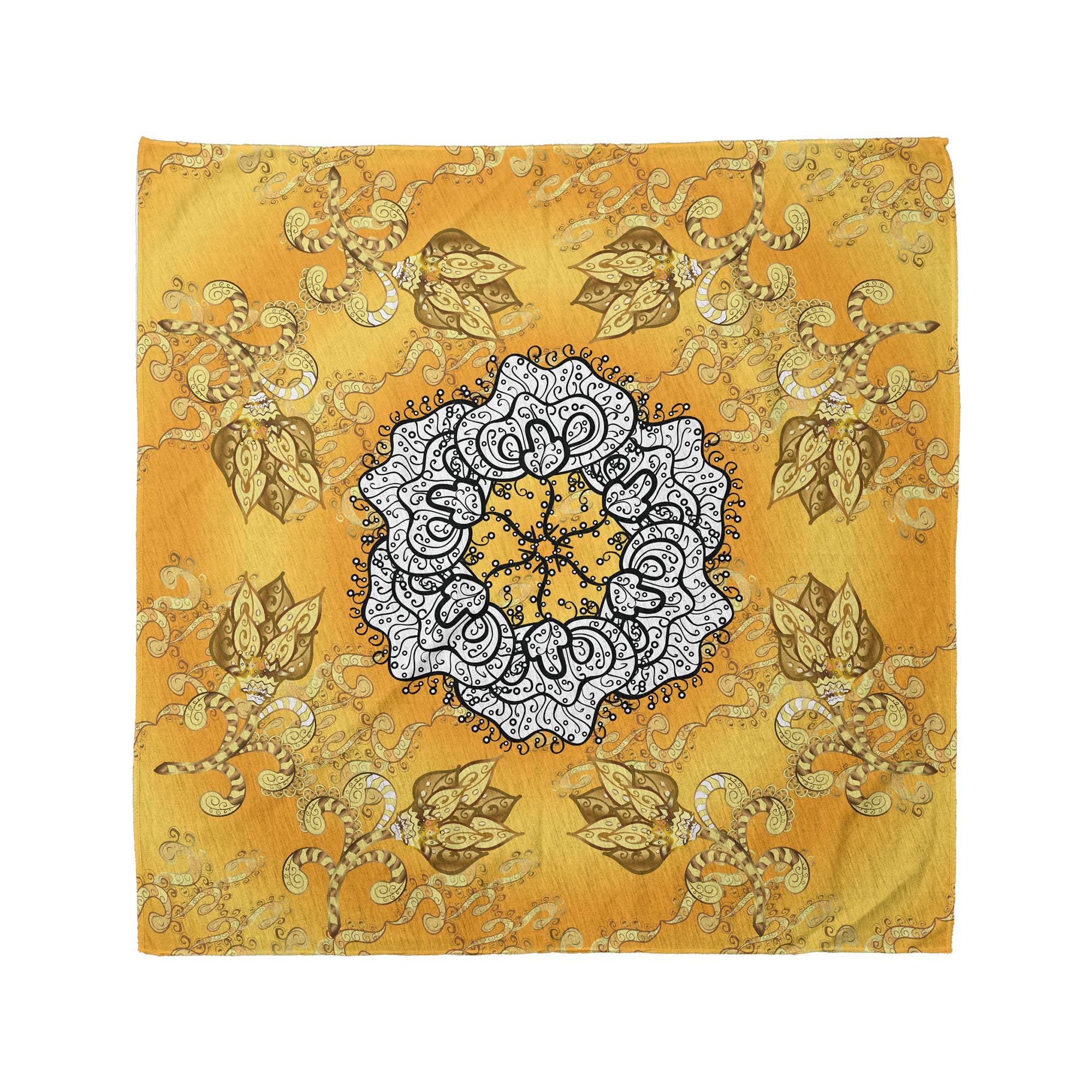 Ambesonne – wholesale Bandana – Unisex – Yellow Mandala Bandana Bohemian Spiral Flower & Paisley 22"