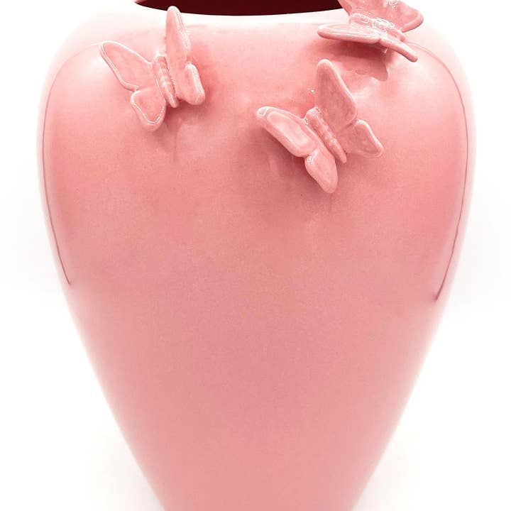 Grand vase ovale avec papillons pour la vente par Rebirth Ceramics