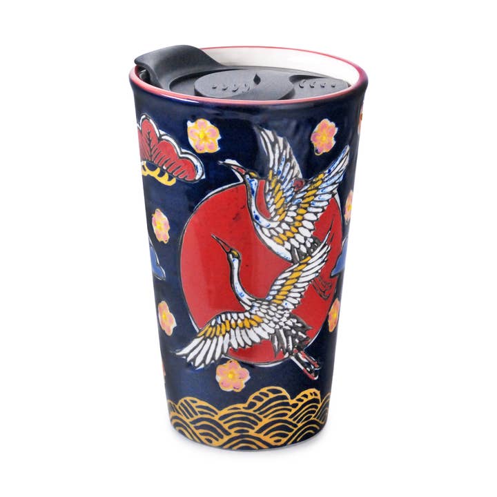 MIRA GOBELET – BLEU FONCÉ AVEC GRUES VOLANTES pour la vente par Fuji Merchandise Corporation