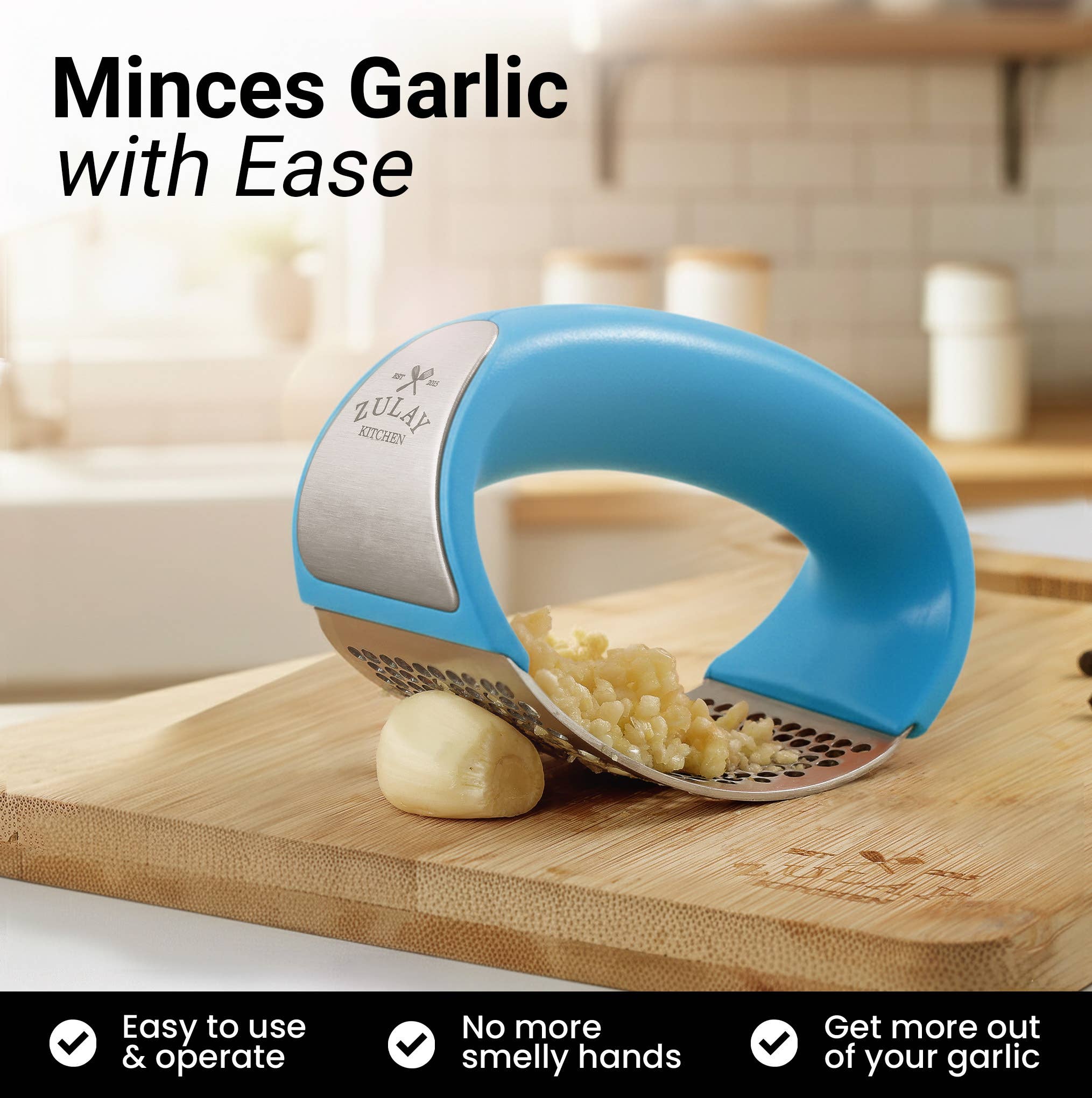 Zulay Kitchen – wholesale Kitchen tool/gadget – Garlic Press Rocker With Silicone Peeler & Scraper Set10