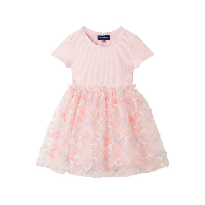 Kids (2-6x) Rib Knit Dress with 3D Floral Tulle Skirt | Light Pink for wholesale on Faire