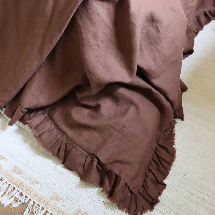Ellenvale Trade - Wholesale Throw Blanket - Dark Brown Ruffle Linen Bedspread1