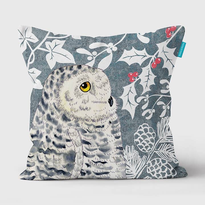Snowy Owl Winter Cushion for wholesale by Perkins & Morley