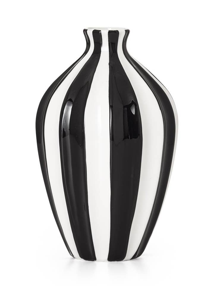 Abstrakte Keramikvase in Schwarz-Weiß mit Streifenmuster für den Großhandel von Flair Interiors
