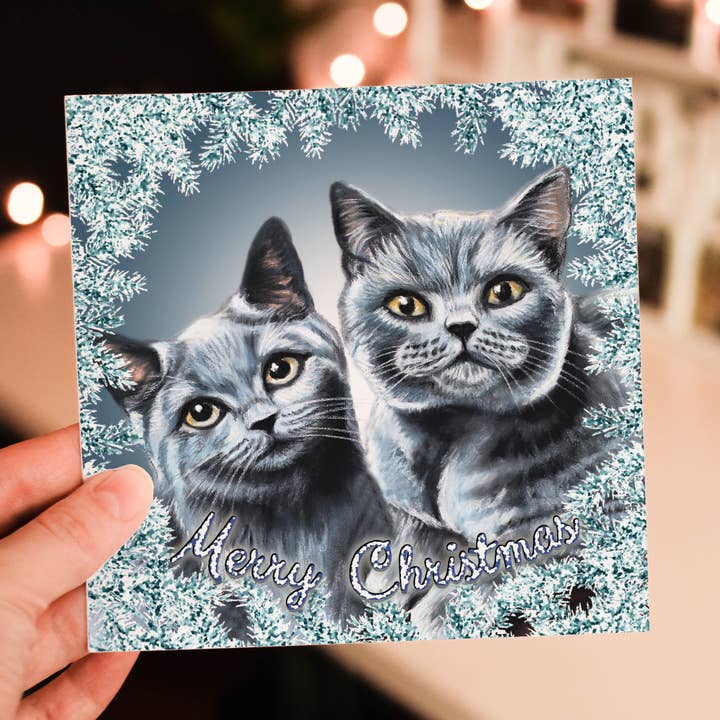 Cats Christmas Card - British Shorthair Cats for wholesale by Irisha's Card Art