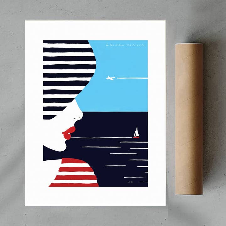 Colourful Beach Portrait Of A Woman By The Sea: French Riviera Poster for wholesale by Creations Awol