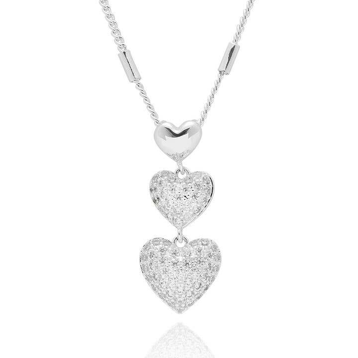 Joe Davies - Wholesale Pendant/Charm Necklace - Te Amo Silver Plated Triple Heart Necklace