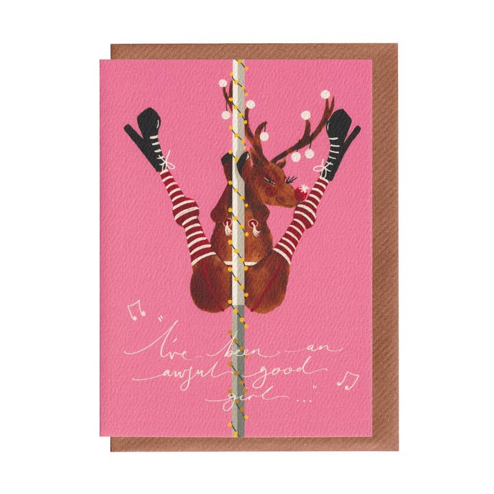 Biglietto di Auguri di Natale - Rudolph che Fa Pole Dance per la vendita all'ingrosso da parte di Bella & The Moon